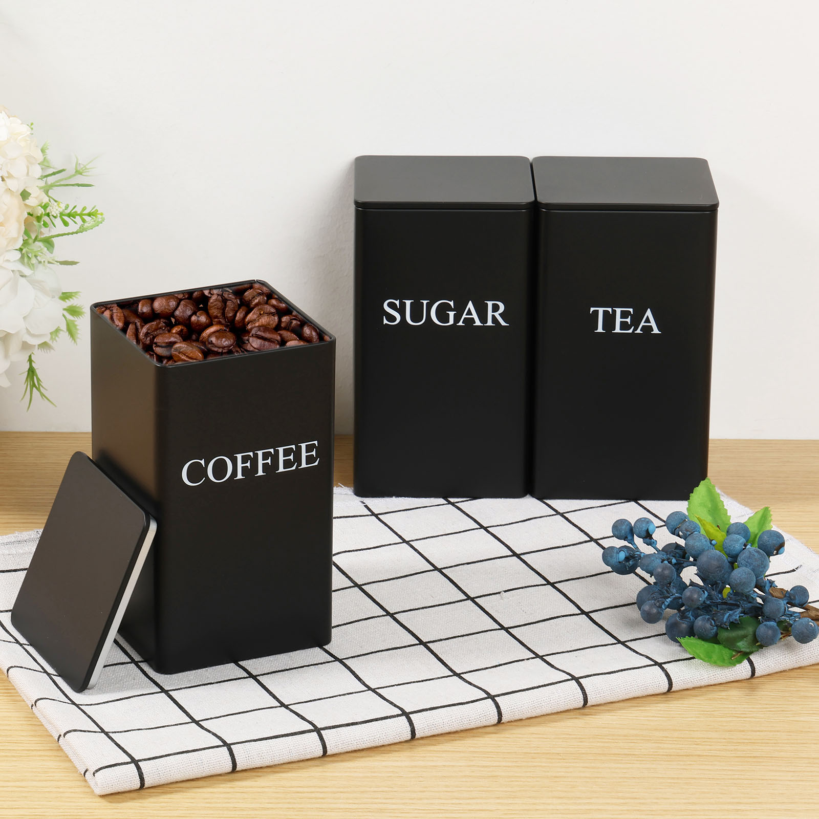 Canister Coffee Sugar Tea - Botes de almacenamiento de granos de