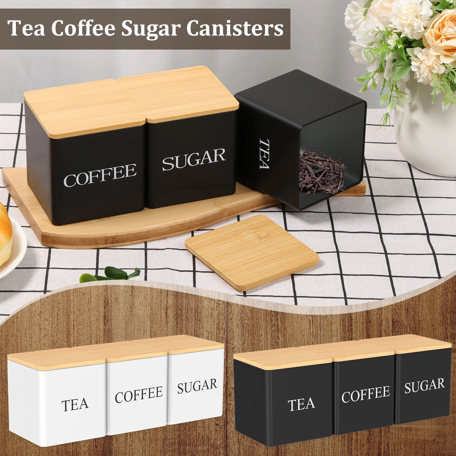 Coffee Tea And Sugar Canister Set - Juego de 3 recipientes para té,