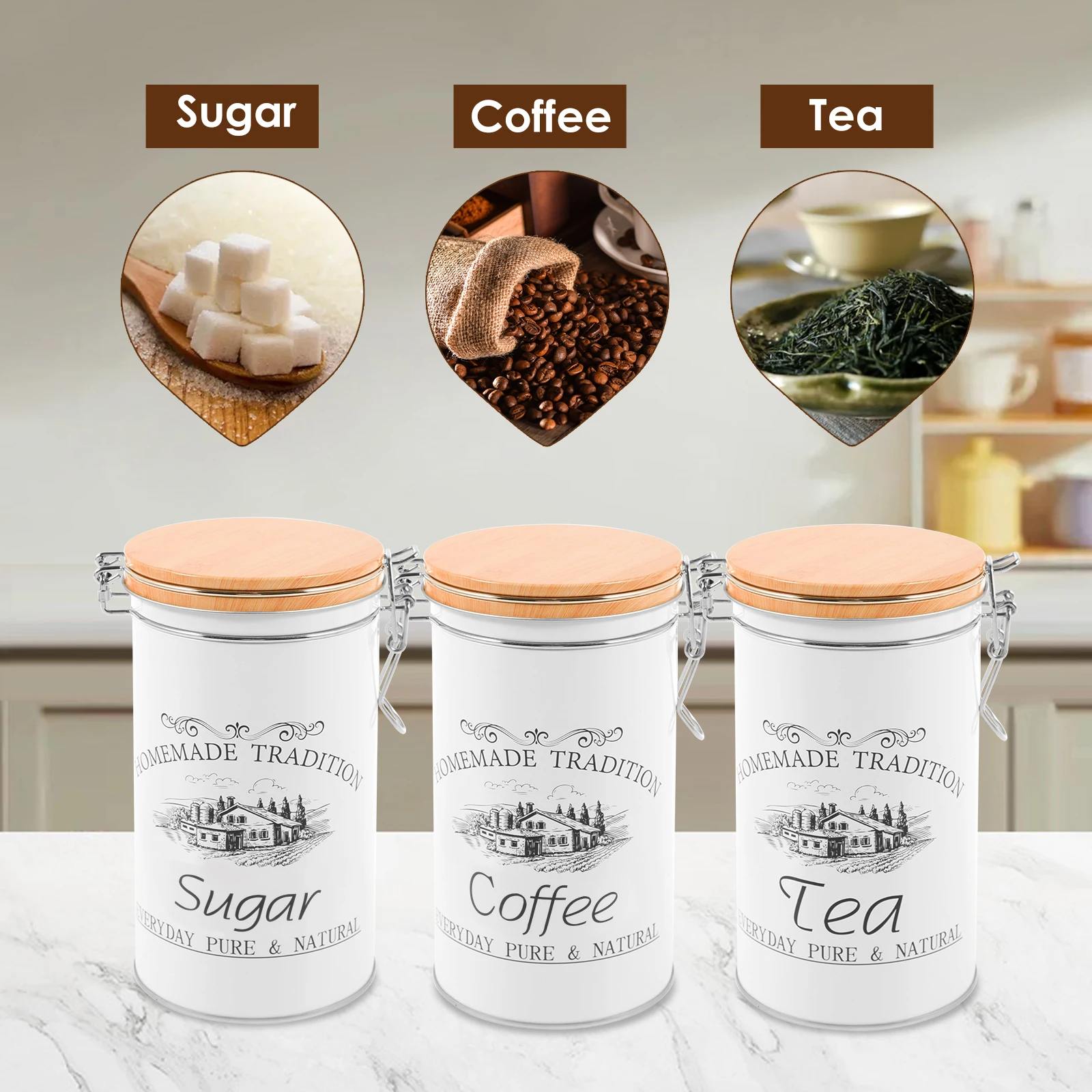 3 unids/set de botes de azúcar - Canister Coffee Sugar Tea reseña y precio