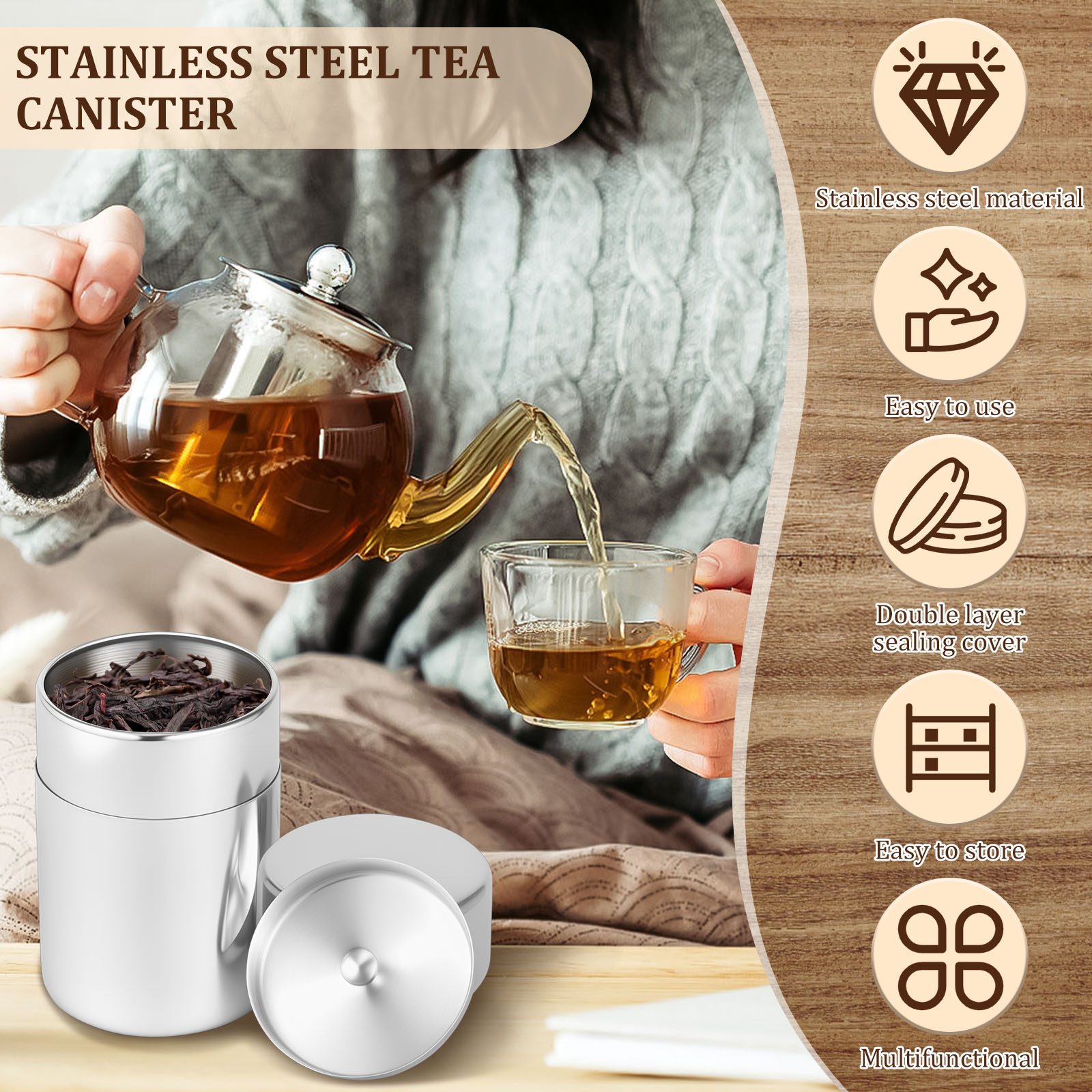 Latas de hojas de té de acero  - Canister Coffee Sugar Tea reseña y precio