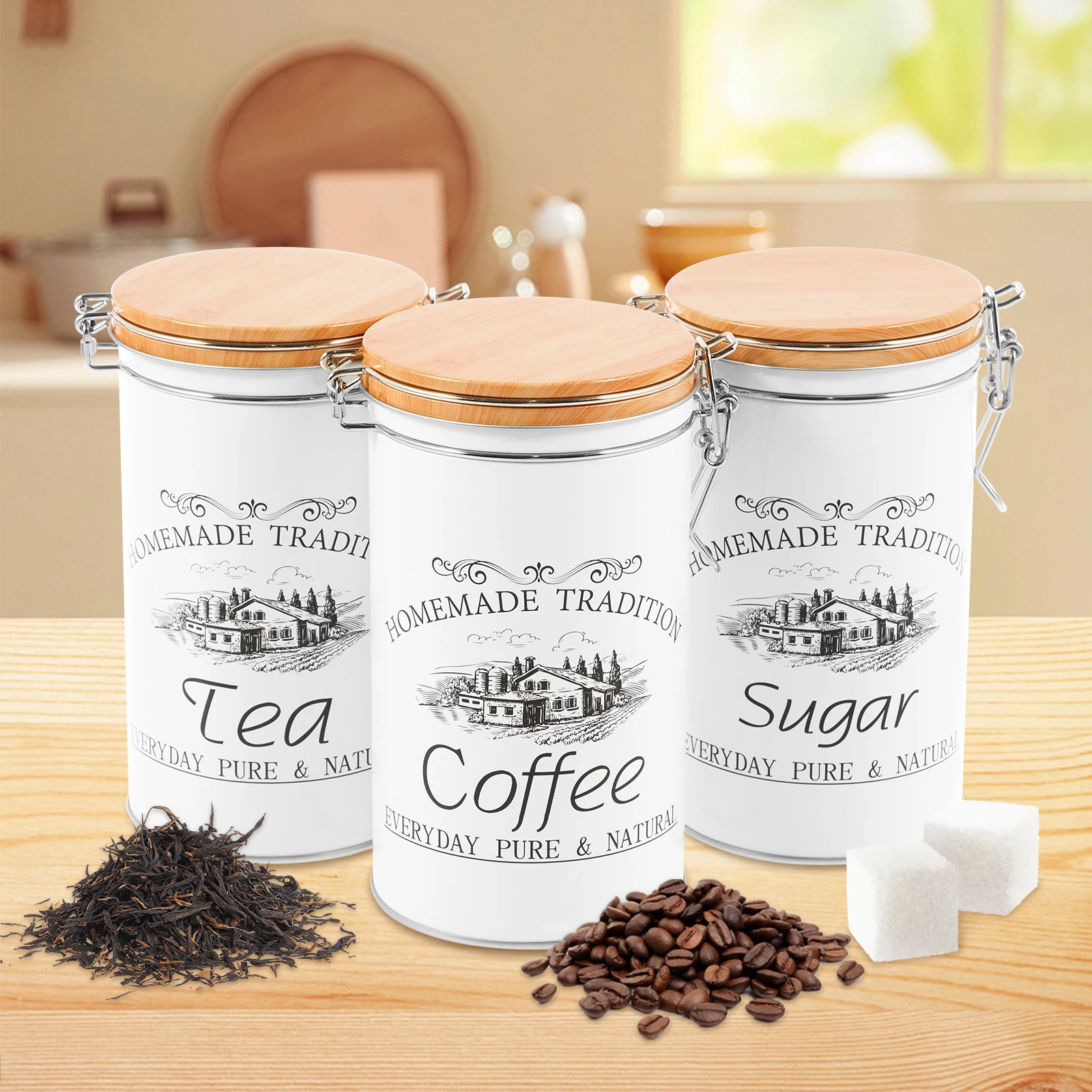 Juego de 3 Recipientes Metálic - Canister Coffee Sugar Tea reseña y precio