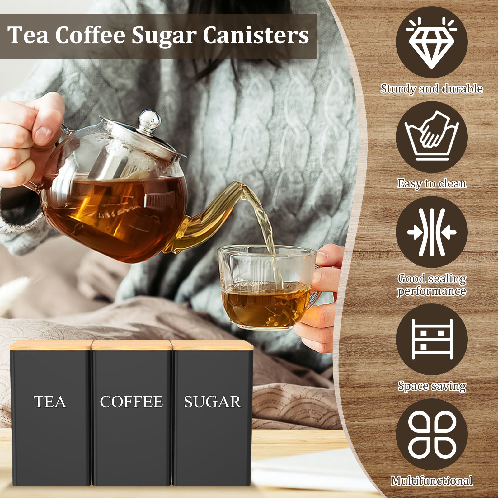 Tarro de almacenamiento de gra - Coffee Tea Sugar Container Set reseña y precio